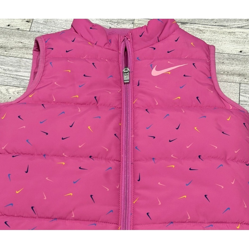 Nike Kids Pink Mini Swoosh All Over Print Confetti Puffer Vest Full Zip 4T